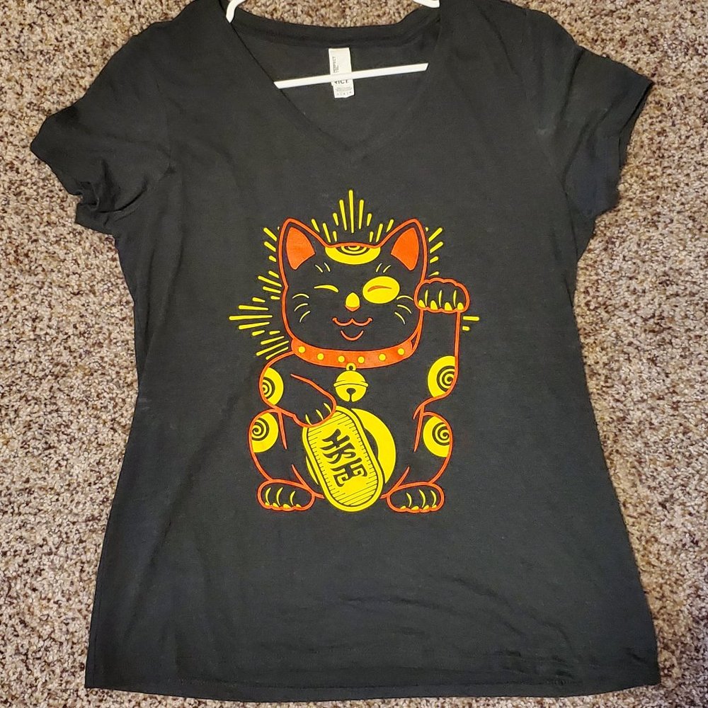 Women's Lg Black Cat Tshirt